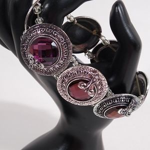 Bracelet Silver Purple Statement Stretch